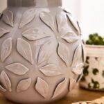 GREY CERAMIC FLORAL LAMP