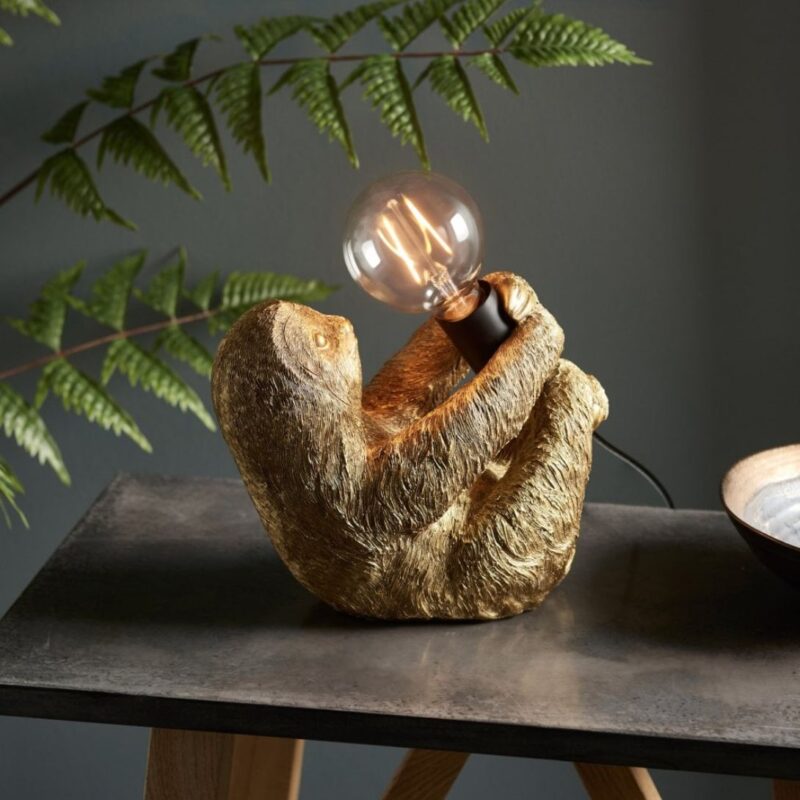 EXEMPLAR LIGHTING JACK VINTAGE GOLD SLOTH TABLE LAMP