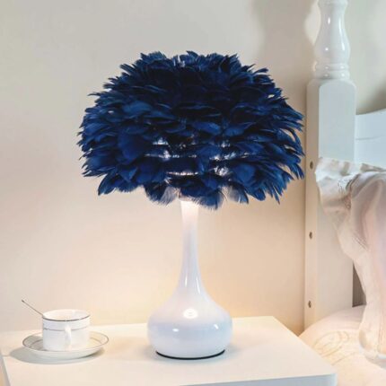 FEATHER GREY TABLE LAMP ELEGANT FOR BEDSIDE WITH TOUCH CONTROL