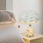 FEATHER TABLE LAMP CUTE FURRY WHITE