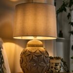 GREY CERAMIC FLORAL LAMP