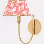 LEE RUCHED PRINTED SHADE BRASS SCONCE RED FLORAL PRINT