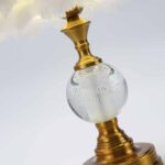 FEATHER TABLE LAMP ROMANTIC CRYSTAL GLOBE WITH BRASS LAMP BASE WHITE