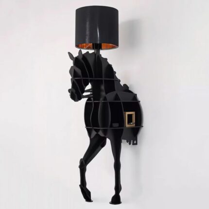Black Tete Horse Lamp — animal sculpture lamp with fabric shade for modern living room lamps