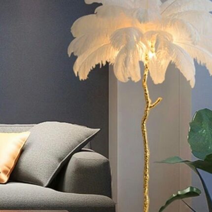 PALM TREE FEATHER DESIGN WITH GOLD BASE FLOOR LAMP