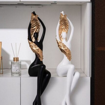 ELEGANT DUAL TONE FIGURINE SET WITH GOLDEN LEAF ACCENTS