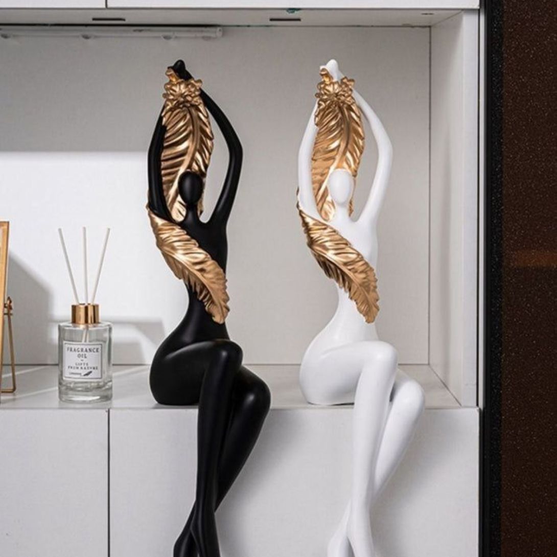 Untitled design (36) ELEGANT DUAL TONE FIGURINE SET WITH GOLDEN LEAF ACCENTS