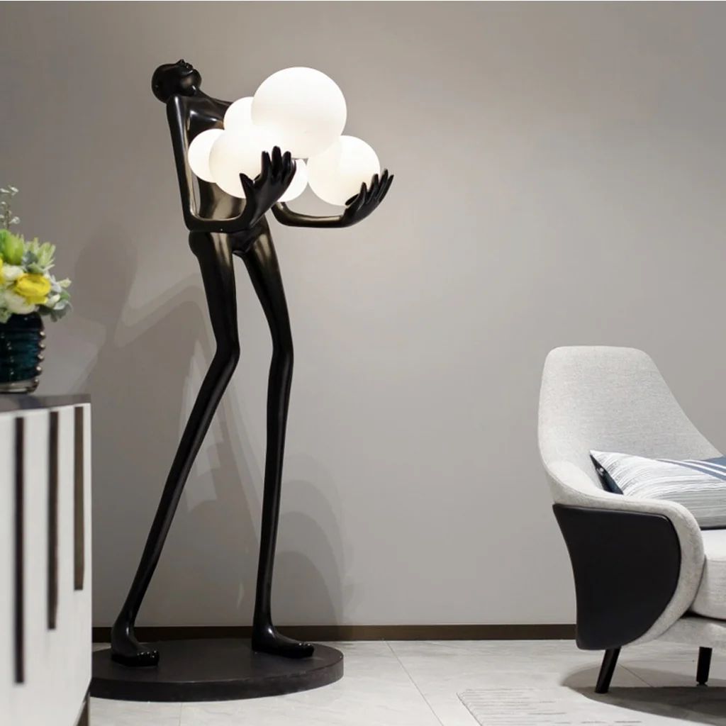 Untitled design (5) ABSTRACT FIGURE HOLDING LIGHT ORBS SCULPTURAL FLOOR LAMP