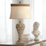 TABLE LAMP WITH FLORENTINE SCROLL TRIM SHADE