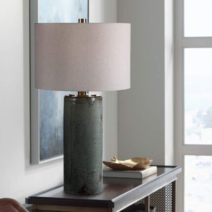 AQUA BLUE COLUMN CERAMIC TABLE LAMP