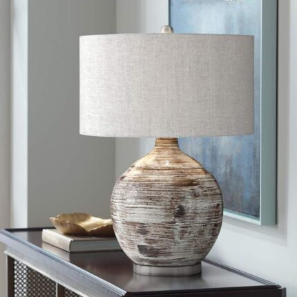 DISTRESSED GRAY CERAMIC TABLE LAMP