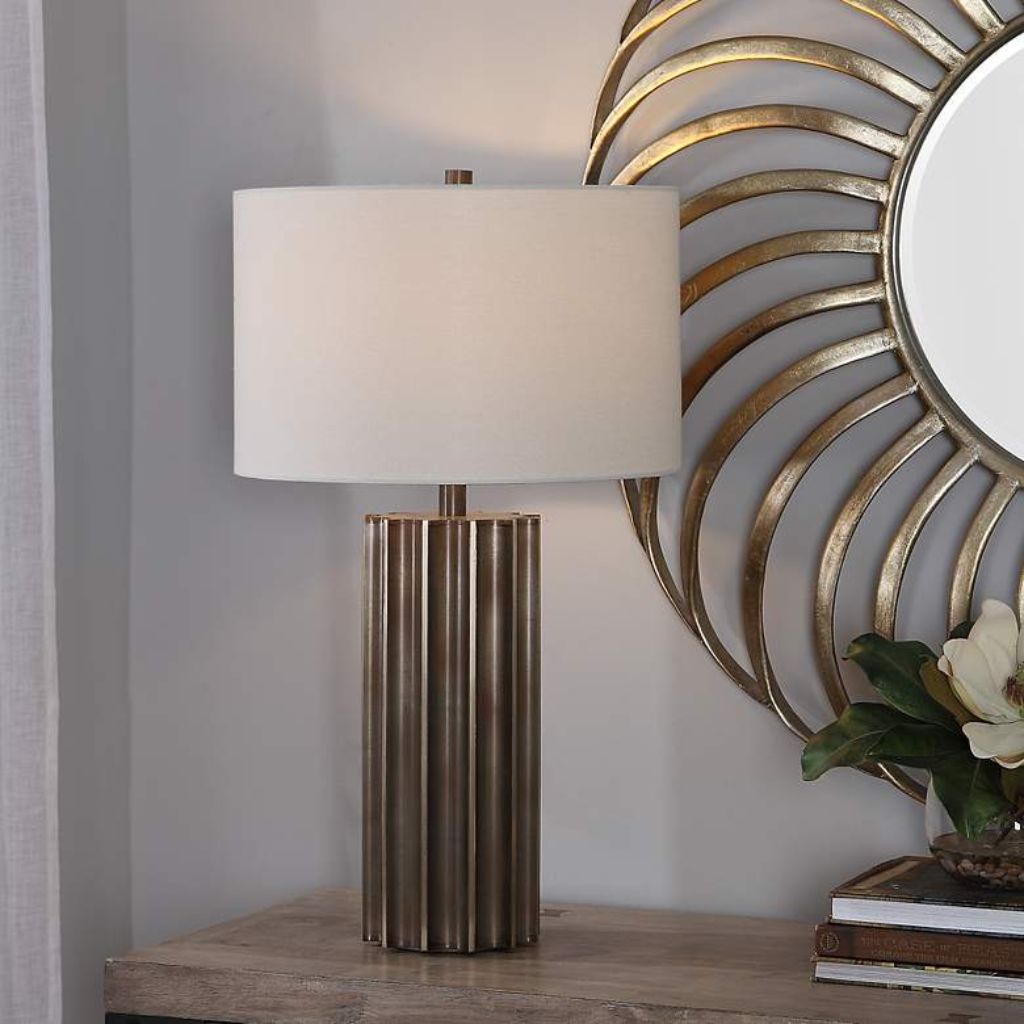 1 AGED GUNMETAL FLUTED TABLE LAMP