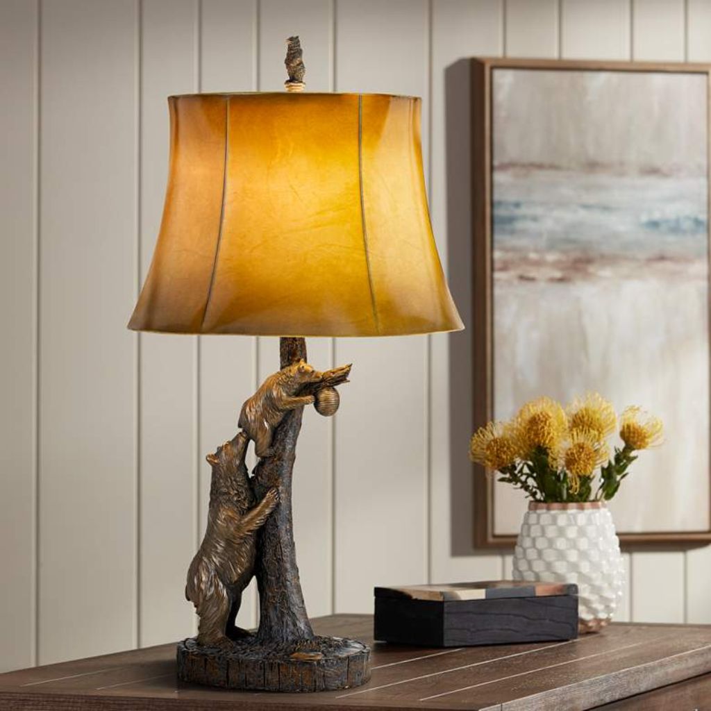 1 BEARS AND BEEHIVE WESTERN RUSTIC TABLE LAMP