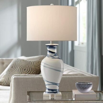 WHITE AND BLUE PORCELAIN TABLE LAMP