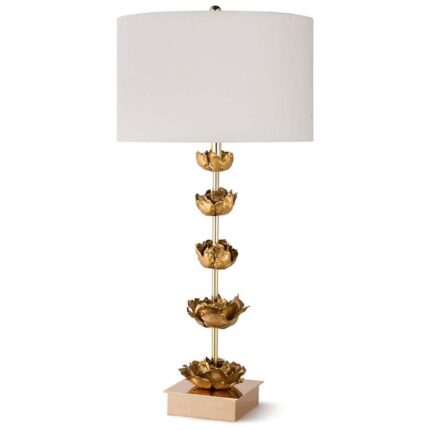ADELINE FIVE GOLD FLOWERS BLOOM METAL TABLE LAMP