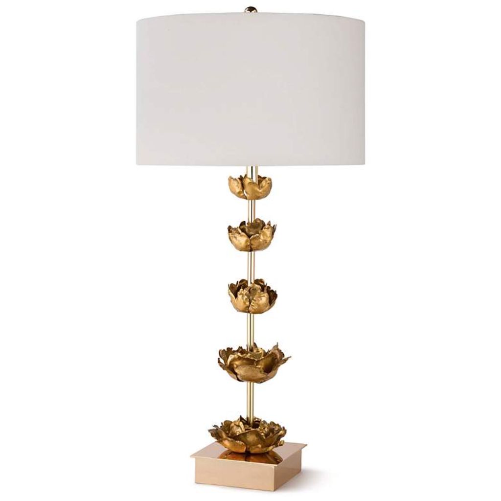 1 ADELINE FIVE GOLD FLOWERS BLOOM METAL TABLE LAMP