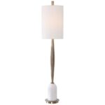 BRASS STEEL AND WHITE MARBLE BUFFET LAMP