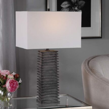 METALLIC CHARCOAL GLAZE CERAMIC TABLE LAMP