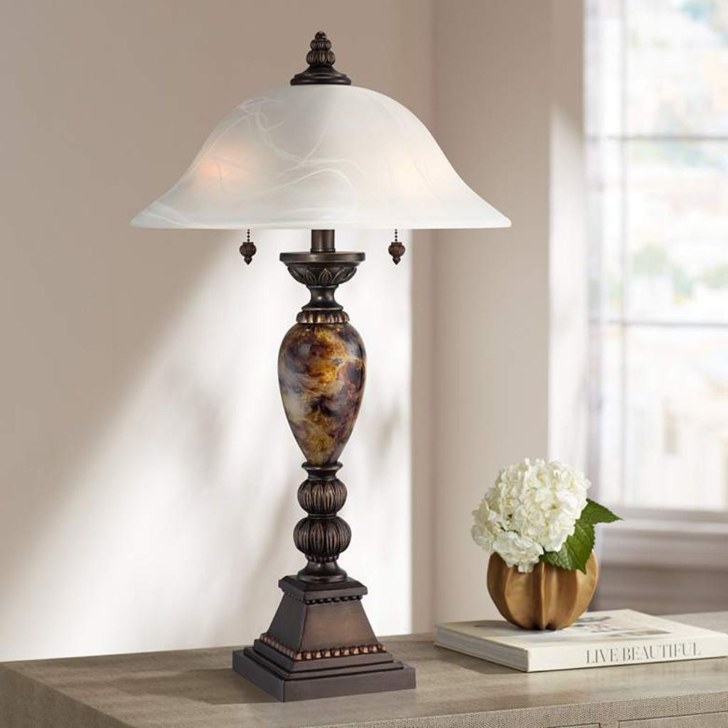 1 MARBLE ALABASTER GLASS TABLE LAMP