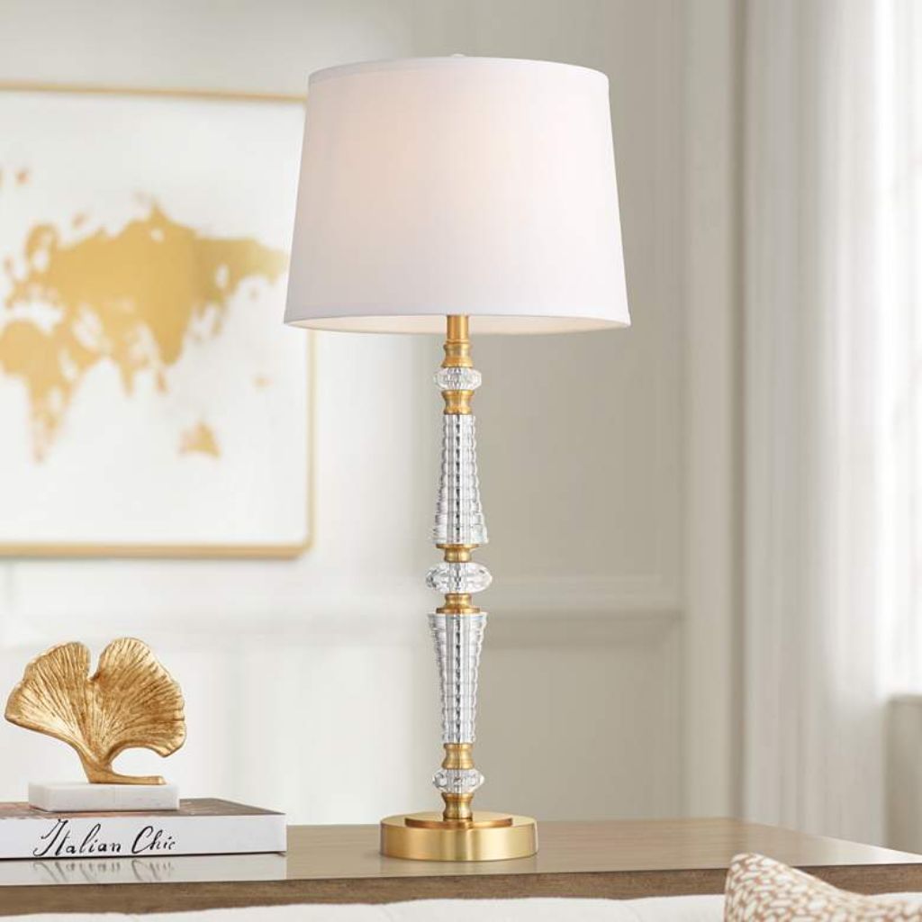 1 HIGH BRASS AND CRYSTAL TABLE LAMP