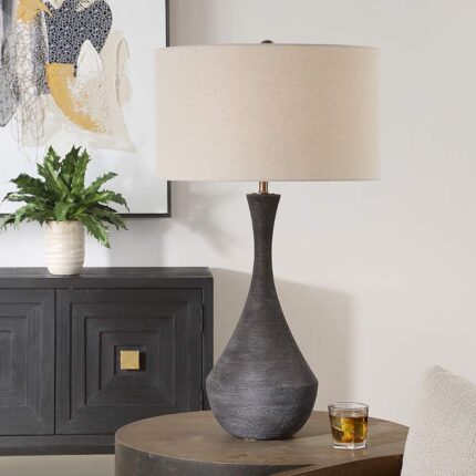DARK CHARCOAL CERAMIC TABLE LAMP