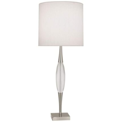 NICKEL AND CRYSTAL TABLE LAMP WITH PEARL SHADE