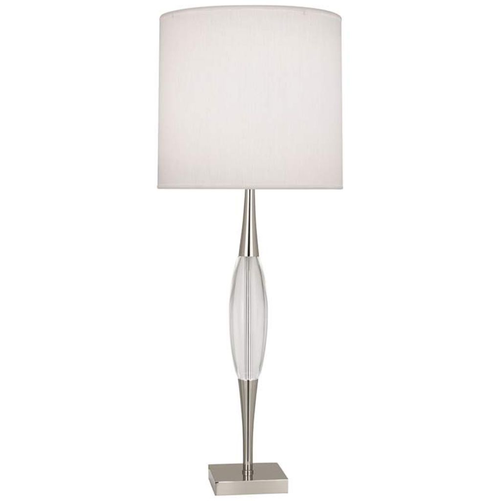 1 NICKEL AND CRYSTAL TABLE LAMP WITH PEARL SHADE