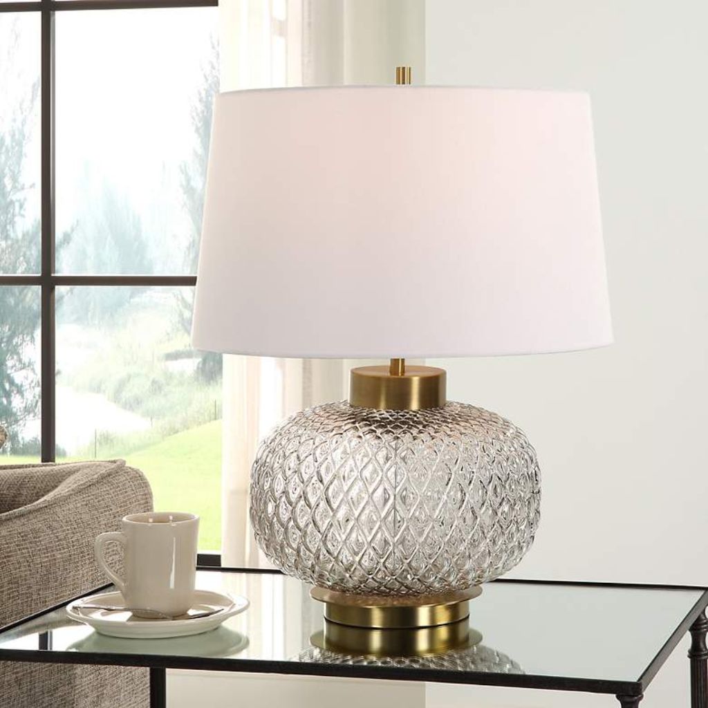 1 LIGHT SMOKE GRAY GLASS TABLE LAMP