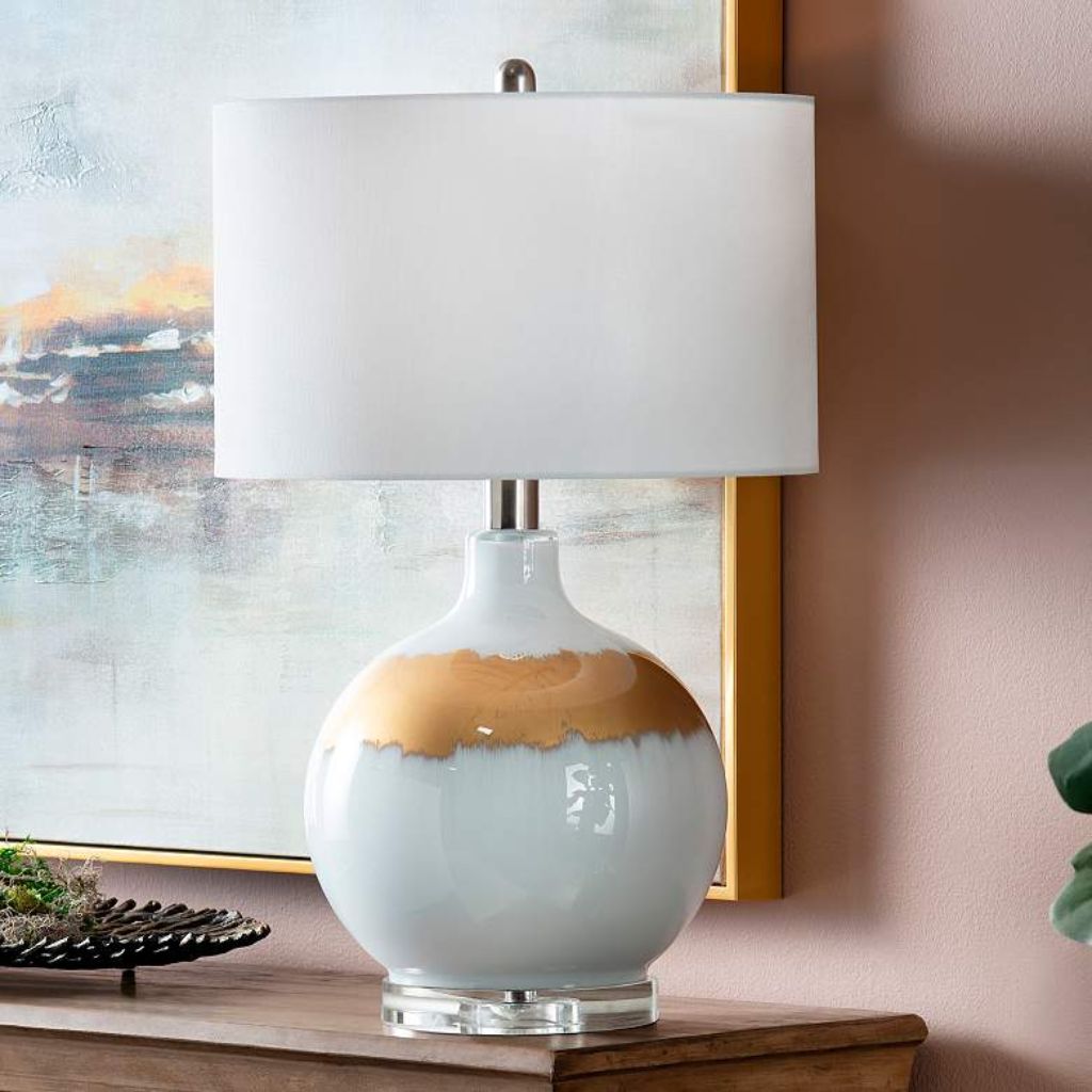 1 REVERSE PAINTED WHITE GOLD LAMP