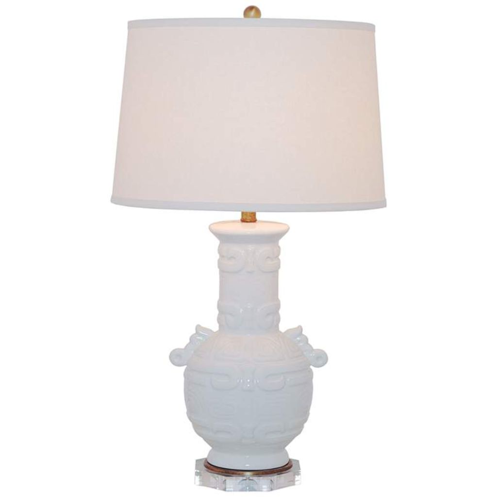 1 CREAM CRACKLED GLAZE PORCELAIN VASE TABLE LAMP