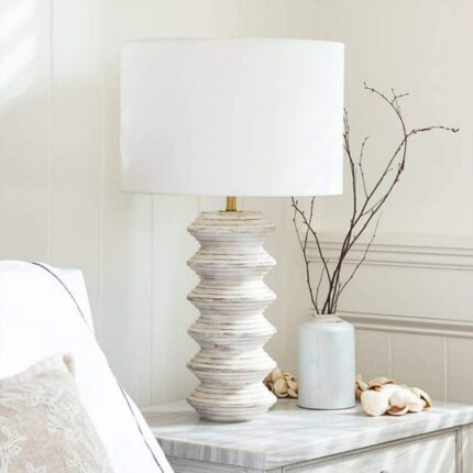MODERN COASTAL WHITE WOOD TABLE LAMP