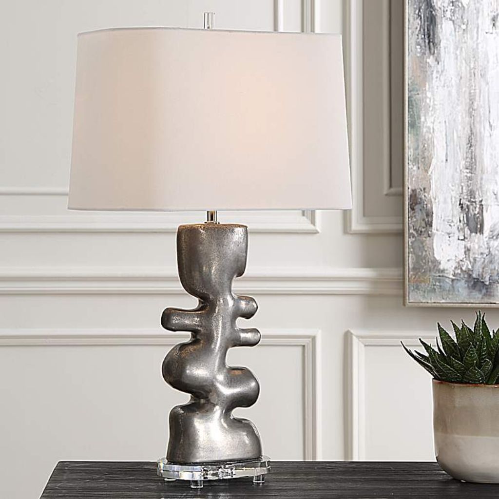 1 FREE FLOWING SILVER TABLE LAMP