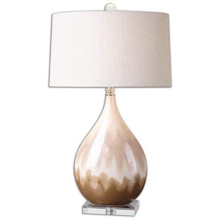 BEIGE AND IVORY TEARDROP CERAMIC TABLE LAMP