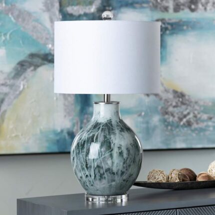 CRESTVIEW AZURE GREEN AND WHITE GLASS TABLE LAMP