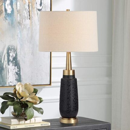 UTTERMOST MATTE BLACK GLASS TABLE LAMP