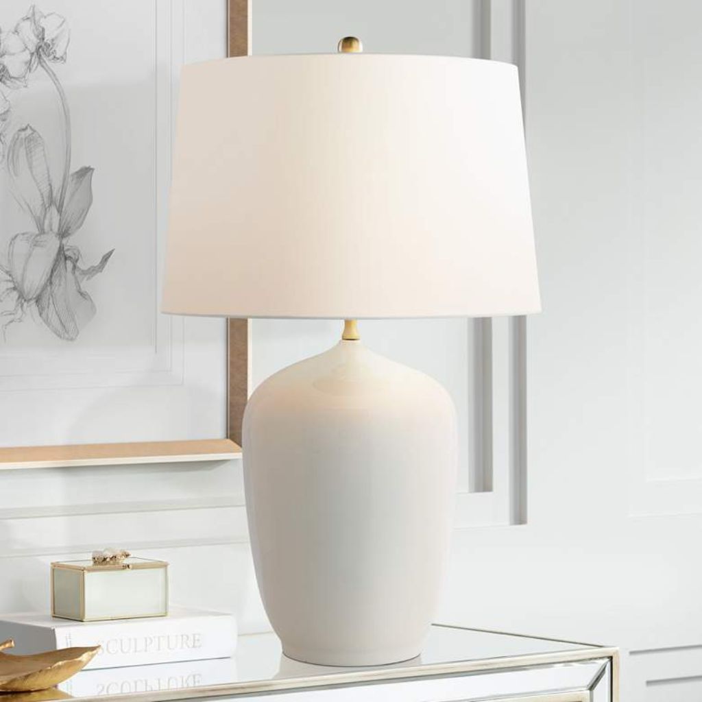 1 GLOSSY CREAM WHITE PORCELAIN TABLE LAMP