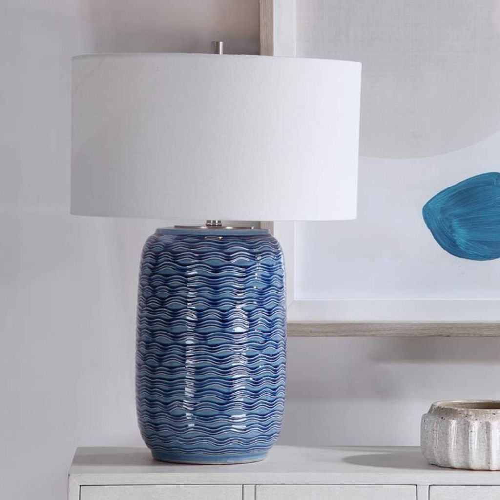 1 BLUE WAVY TEXTURE CERAMIC TABLE LAMP