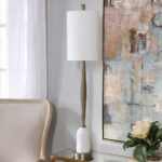 BRASS STEEL AND WHITE MARBLE BUFFET LAMP
