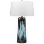 AQUA BLUE ABSTRACT GLAZE CERAMIC TABLE LAMP