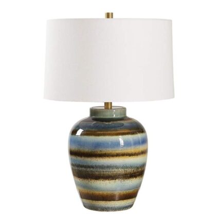 BLUE AND RUST CERAMIC TABLE LAMP