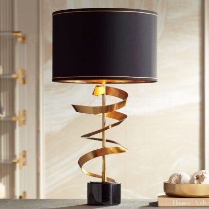 TWIST MARBLE AND BRASS SCULPTURE TABLE LAMP