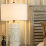 GLOSSY CREAM PORCELAIN CYLINDER TABLE LAMP
