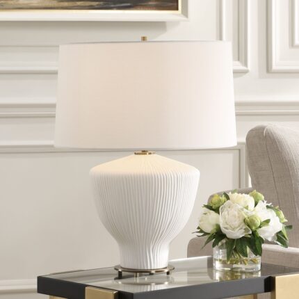 HIGH WHITE CERAMIC TABLE LAMP