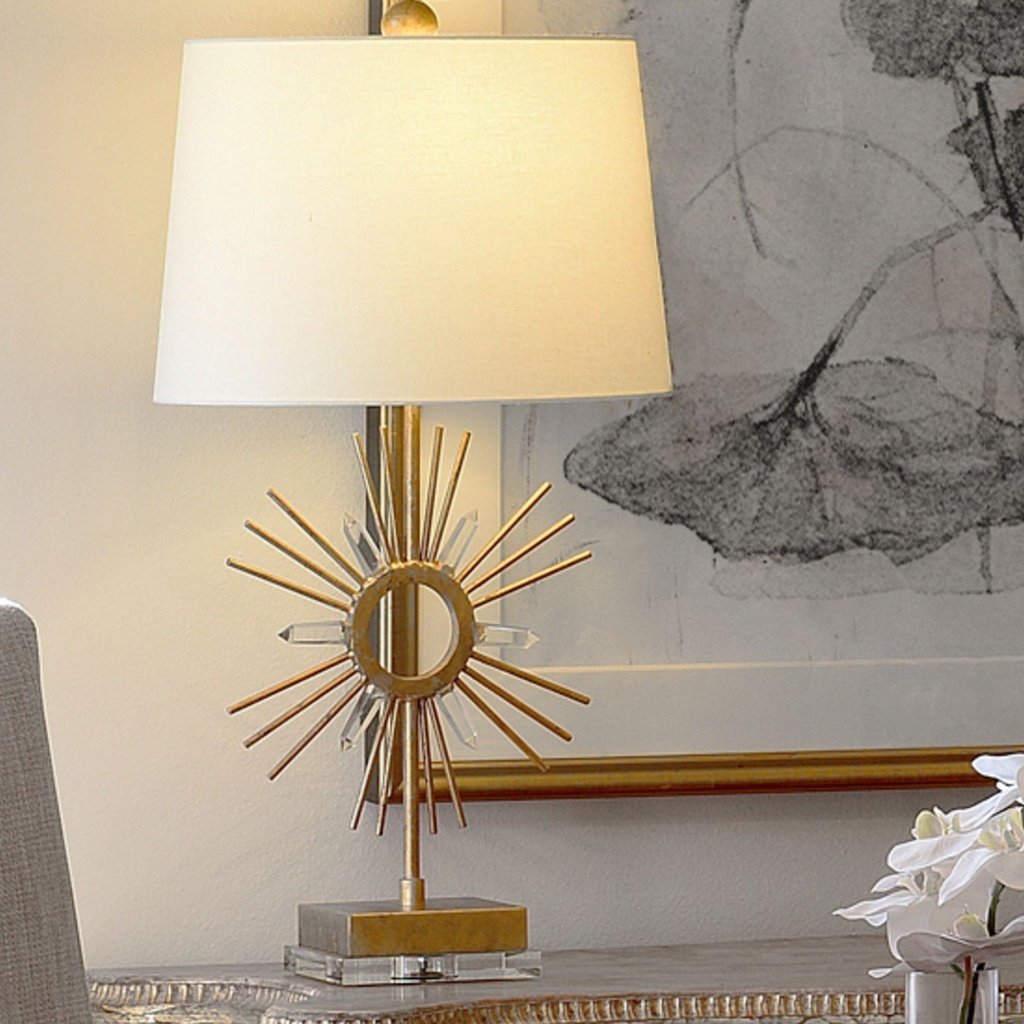 329_image2 DISTRESSED GOLD SUNBURST SHAPED METAL TABLE LAMP