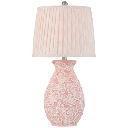 PINK AND WHITE FLOWERS CERAMIC TABLE LAMP