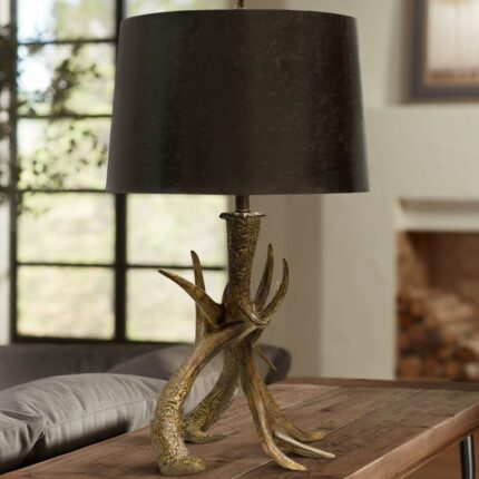 DARK BROWN SHADE ANTLER TABLE LAMP