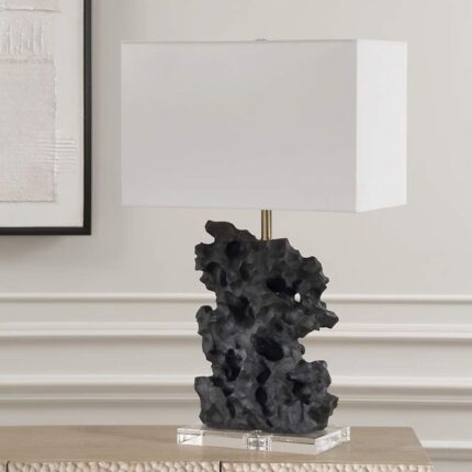 BASALT BLACK STONE SCULPTURAL TABLE LAMP