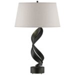 BLACK TABLE LAMP WITH FLAX SHADE