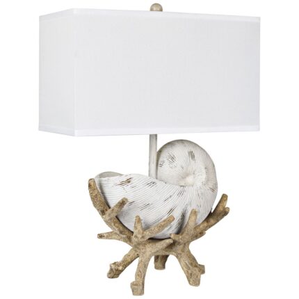 ANTIQUE WHITE AND RUSTY WOOD TABLE LAMP