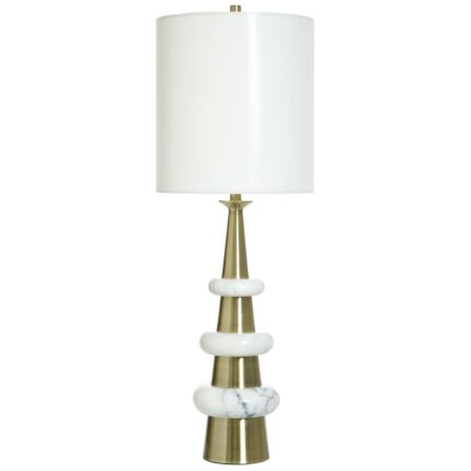 ANTIQUE BRASS WHITE SHADE TABLE LAMP